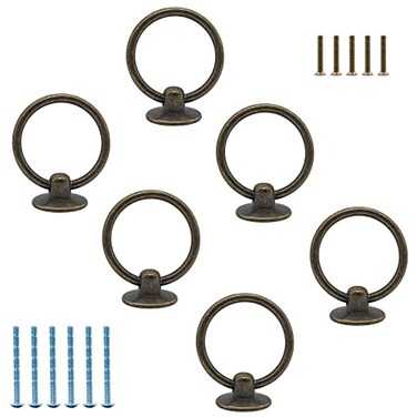 Luomorgo Antique Bronze Ring Pull Handle Knobs, 6 Pcs