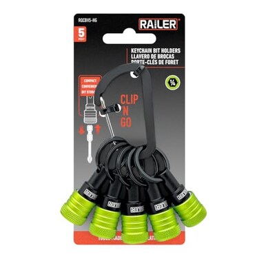 Railer 5pc Green Keychain Bit Holder, 1/4 Inch Hex Shank Quick Change