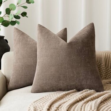Foindtower Solid Textured Chenille Throw Pillow Covers 24x24 Inch,Taupe