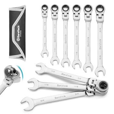 DURATECH 9-Piece Flex-Head Ratcheting Wrench Set, SAE, 5/16" to 3/4