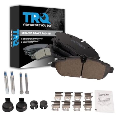 TRQ Front Ceramic Brake Pad Set Includes Hardware and Contact Point Grease
