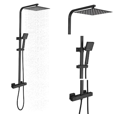BWE Black Exposed Shower System, 10-Inch Rain HeadHandheld, Brass