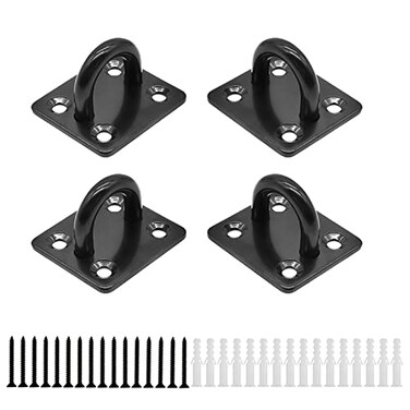 HOMPER 4 Pcs M6 Pad Eye Plates Black Marine Hardware Staple Hook Loop