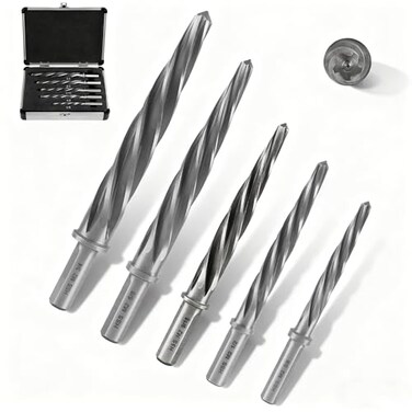 Lichamp 5-Piece M2 HSS Reamer Drill Bit Set, 3/8" 1/2" 9/16" 5/8" 3/4