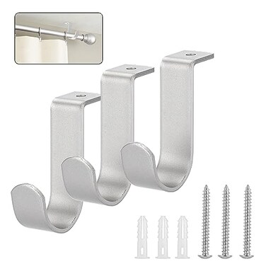 Sumnacon 3Pcs Ceiling Mount Curtain Rod Brackets for 5/8-1 Inch Rod,Silver