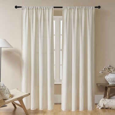 Joydeco Linen Beige Boho Curtains 72 Inch, 2 Panel