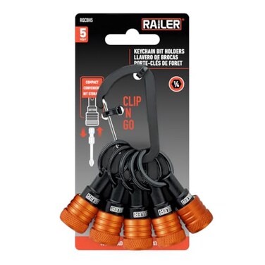 Railer 5pc 1/4" Hex Bit Holder Keychain &ndash; Quick Release Drill Organizer
