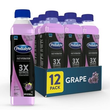 Pedialyte Electrolyte Solution, Grape, Hydration Drink, 16.9 Fl Oz (Pack of 12