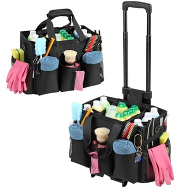 Housolution Rolling Cleaning Caddy Bag with Wheels, Black