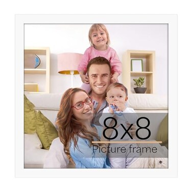 Giftgarden 8x8 Picture Frame White, 8 by 8 Thin Square Photo Frame for Gallery Wall Tabletop Display, Single