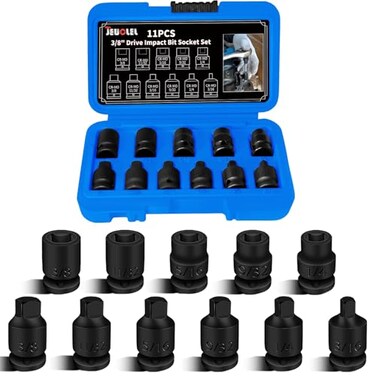 JEUCLEL 11PCS 3/8" Drive Impact Bits Sockets Set, SAE Pipe Plug Socket Set