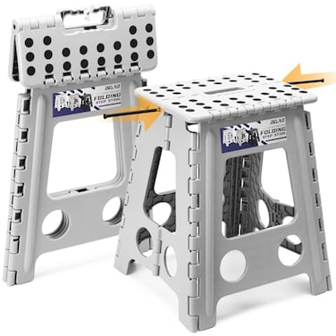 Delxo 16 Inch Folding Step Stool,Foldable Step Stool for Adults Grey