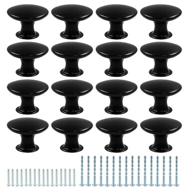 Moicstiy 16Pcs 1.16 Inch Antique Black Kitchen Cabinet Knobs