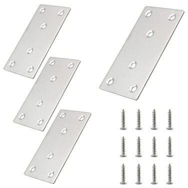 suiwotin 4pcs Metal Flat Straight Brace Bracket, 4'' x 2'' (L x W, Silver