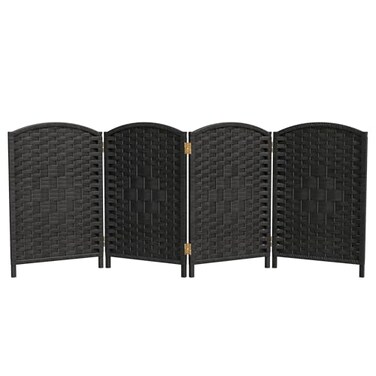Red Lantern 2 ft. Short Diamond Weave Fiber Folding Screen - Black - 4 Panel