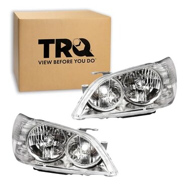 TRQ 2 Piece Headlight Assembly Set Chrome Bezel DriverPassenger Side