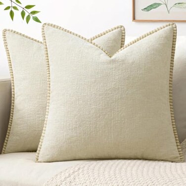 MIULEE Decorative Couch Throw Pillow Covers 20x20 Inch Cream White 2 Pack