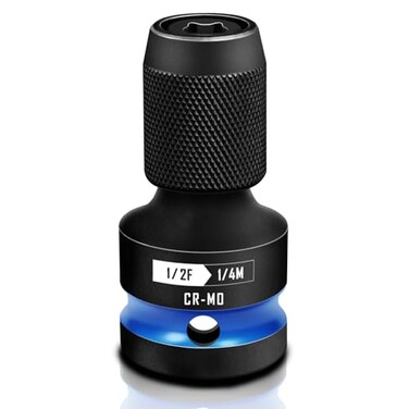 BLACKROBOT Quick Release Impact Bit Holders 1/2-Inch Square Drive to 1/4-Inch Hex Socket Adapter, CR-MO Steel, Blue
