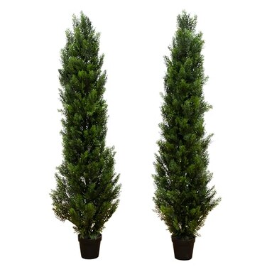 Nearly Natural 5 ft Artificial Cedar Topiary Tree UV-Resistant Porch Decor