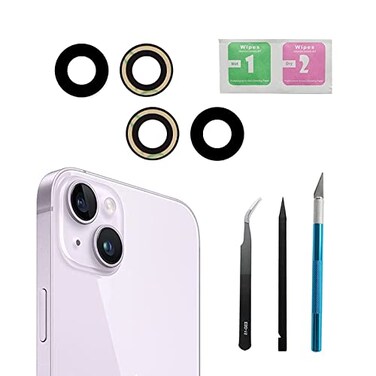Dogxiong 2Pcs/Set Back Rear Camera Lens Glass Replacement Compatible with iPhone 14 and iPhone 14 Plus with pre-Installed AdhesiveRepair Tool Kit, Anti-Lens Scratch