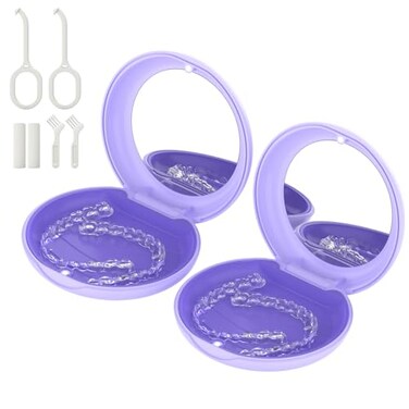 HEMILAB 2 Pack Retainer Case with Mirror, Aligner Case Kit for Invisalign