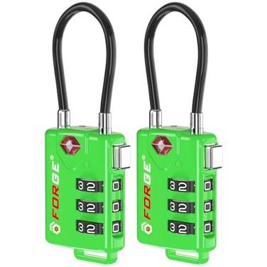 Forge TSA Approved Luggage Locks, Open Alert Cable Lock, Green, 2 Pack