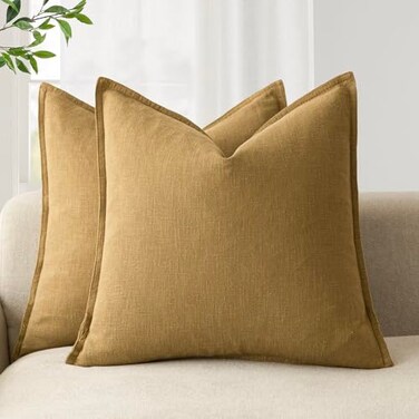 Foindtower Linen Solid Decorative Throw Pillow Covers 18x18 Honey Mustard