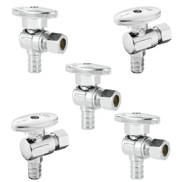 HeSun 5PC 1/2" PEX-B Crimp x 3/8" OD Compression Angle Stop Valve