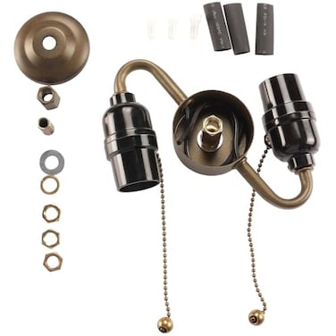 Bieye SC07 E26 2-Light Socket Cluster with Pull Chains, Antique Brass