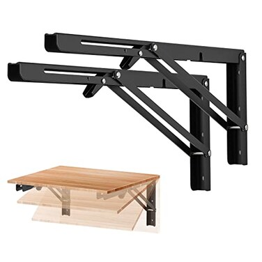 Ravinte Matte Black Folding Shelf Brackets, 16 Inch, 2 Pack