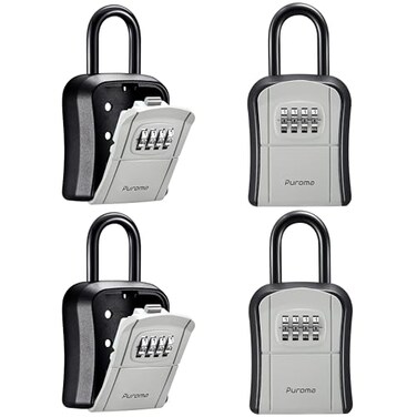 Puroma Key Lock Box Outdoor 4 Digit Code Combination Lockbox House, 4 Gray