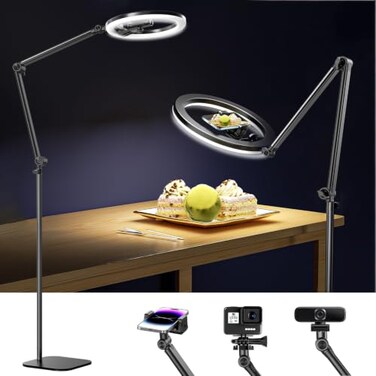 UBeesize 12" Ring Light Tripod for iPhone, 75" Tall Overhead Phone Mount