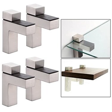 AWEN Solid Metal Adjustable Wood/Glass Shelf Bracket Wall Mount, Brushed Nickel, 4 Pcs