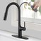 FROPO Black Kitchen Faucet with Pull Down Sprayer, Kitchen Sink Faucets with Deck Plate 3-Function Power Boost Pull Out Sprayer Modern Single Handle Commercial Kitchen Faucets