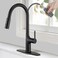 FROPO Black Kitchen Faucet with Pull Down Sprayer, Kitchen Sink Faucets with Deck Plate 3-Function Power Boost Pull Out Sprayer Modern Single Handle Commercial Kitchen Faucets