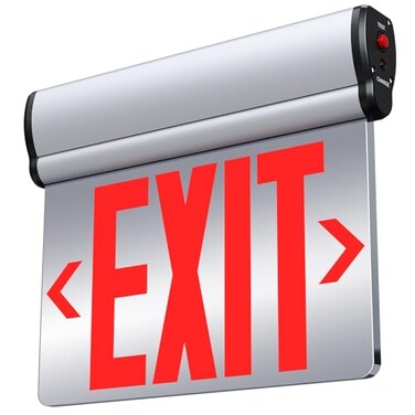 SASELUX Led Edge-Lit Exit Sign ,Brushed Aluminum Housing Double-Sided Mirrored Rotating Acrylic Panel,Hardwired Emergency Exit Signs with Battery Backup, 120V-347VAC,Red Led Emergency Exit Light for B