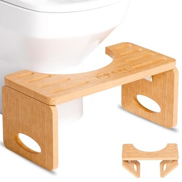 Beinilai Foldable Toilet Stool,7 Inches Bamboo Poop Stool for Bathroom
