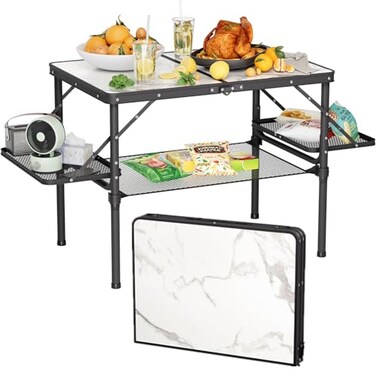 Titanker Folding Camping Table 3ft, Folding Picnic Table, Large Camp Table Portable with Extra Side RacksStorage Net, Outdoor Patio Table, RV/Car Camping Essentials, Aluminum LightSolid