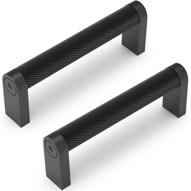 KOMOTIA 10 Pack Matte Black Cabinet Pulls knurled 3-3/4 Inch Hole Centers Kitchen Cabinet Handles Black Drawer Pulls Cabinet Hardware