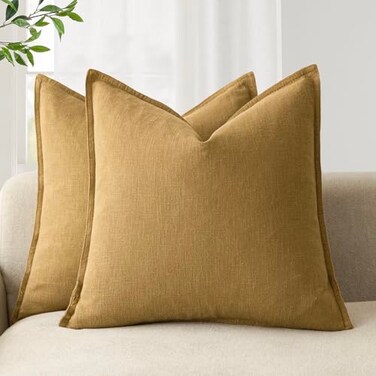 Foindtower Linen Solid Decorative Throw Pillow Covers 24x24 Honey Mustard