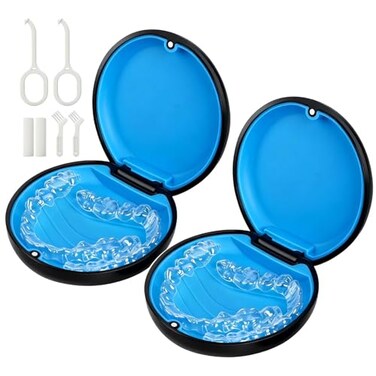 HEMILAB 2 Pack Retainer Case, Compatible with Invisalign - Black