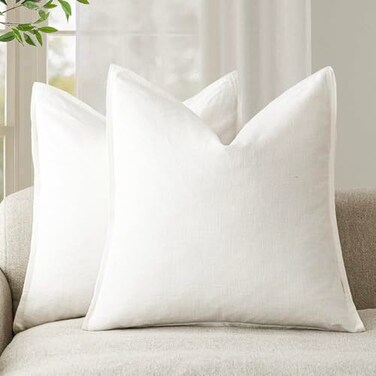 Foindtower Linen Solid Decorative Throw Pillow Covers 20x20 Cream White