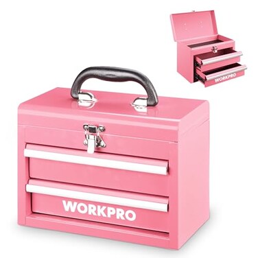 WORKPRO Portable Mini Metal Tool Box with 2 Drawers