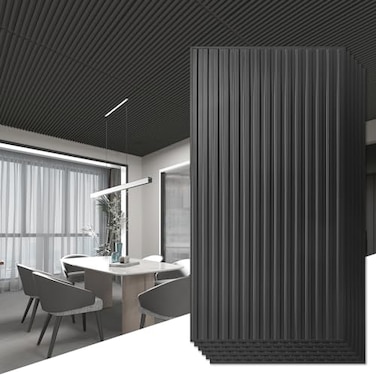 Art3d Fluted Slat 3D Wall Panels, Drop Ceiling Tiles, 6-Pack, Black