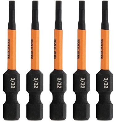 Railer 5pc 3/32 Hex Bit Set 2 Inch S2 Steel Impact Allen Wrench Screwdriver Bits
