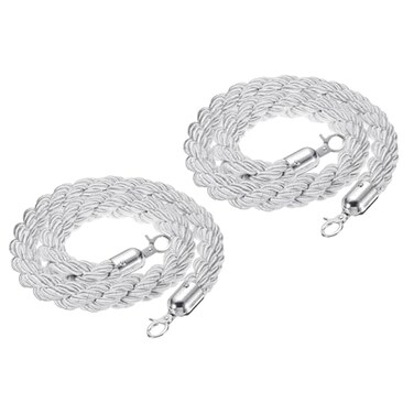 PATIKIL Stanchion Rope, 2 Pack 1.2m/3.9Ft Barrier Rope Twisted Post Ropes for Posts Stands Queue Divider Crowd Control of Hotel, White Silver