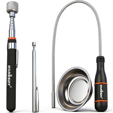 HORUSDY 4-PIECE Telescoping Magnetic Pickup Tools Set - Extendable Magnetic Pick Up Tools，Flexible Bendable Spring Magnet Stick
