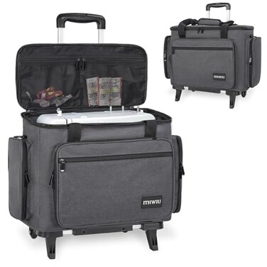 ITHWIU Sewing Machine Case with Wheels, Universal Rolling Trolley Tote with Shoulder StrapMultiple Storage Pockets Compatible with Most Standard Singer, Brother, Janome, Grey