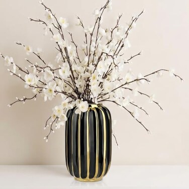 Briful Gold Plated Lantern Ceramic Vase Home Decor 8.66'' Tall Black