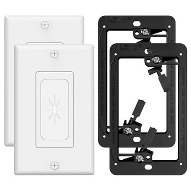 VCELINK Wall Plate Cable Pass Through with Mounting Bracket, White, 2-Pack